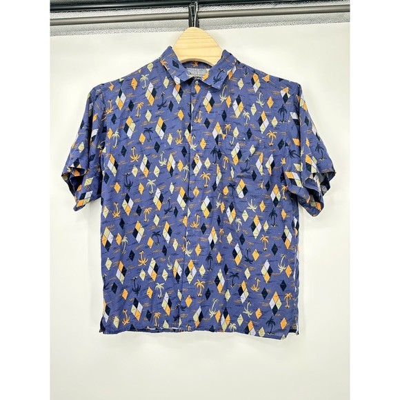 Vintage Men's Gramicci Purple Shirt Short Sleeve‎ Palm Tree Print All Over Sz L - Picture 1 of 10